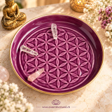 Altar-Tablett Blume des Lebens – emailliertes Metall, 37 × 37 cm