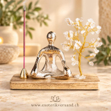 Meditationsaltar Buddha silber mit Bergkristall & Räucherstäbchenhalter