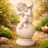Engel auf Kugel – 24 cm – Wetterfeste Gartenfigur & stilvolle Indoor-Dekoration aus Polyresin
