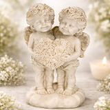 2 Engel mit Herz – Polyresin Figur wetterfest für Innen & Aussen, 20cm