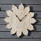 Energie Uhr mit Lebensblume aus Mangolholz