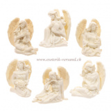 Welt der Engel – Mini Engel Figur 5 cm – Cremefarbene Resin Deko mit Glitzereffekt