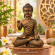 Buddha im Lotussitz mit Antik-Finish – wetterfeste Dekofigur 32 cm