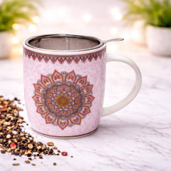 Teetasse mit Sieb Mandala Lila 400 ml – Porzellan