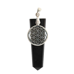 Schungit Anhänger mit Lebensblume Charm, 925 Silber