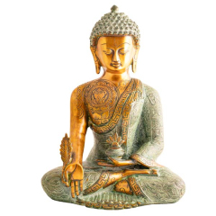 Medizin Buddha aus Messing, gold, grün antik, 31cm