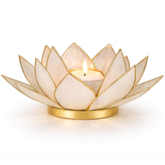 Lotus Teelichthalter Weiss-Gold – Capiz-Design