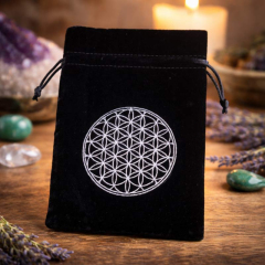 Samtbeutel „Blume des Lebens“ – Schwarz