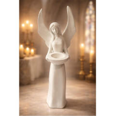 Engel mit Schale – Elegante Dekofigur in Weiss, 40cm