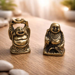 Glücks-Buddha Figuren Set (2er) – Massives Messing, Antikgold