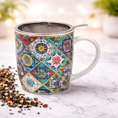 Teetassen-Set 400 ml mit Edelstahl-Teesieb – Orientalisch, Ornament-Design