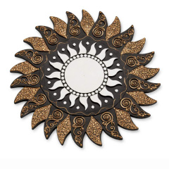 Mandala Sonnen-Wanddeko aus Holz – Handgefertigte Boho Wanddekoration, 40 cm