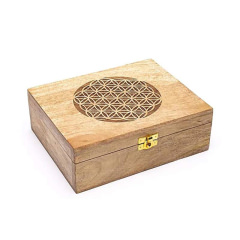 Teebeutelbox Blume des Lebens aus Holz – Spirituelle Aufbewahrungsbox für Tee, Kräuter & Ritualzubehör