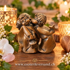 Engelpaar „Herzenslicht“ mit Stern & Laterne – bronzefarbene Dekofigur, 8,5 cm
