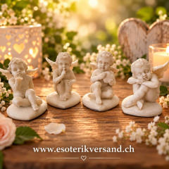 4er Set Engel auf Herz – Polyresin Dekofiguren, wetterfest, 6,5 cm