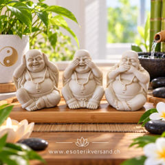 3er Set Glücksbuddha „Nichts Böses hören, sehen & sagen“ – wetterfest, 10 cm