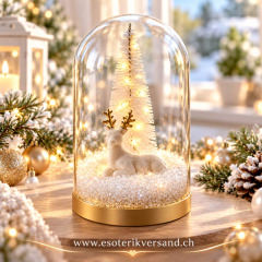 LED Winterdekoration im Glas mit Timer – Rentier & Tannenbaum, 17 cm