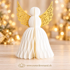 Engel der Freude aus Papier mit goldenen Flügeln – 20 cm