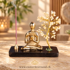 Meditationsaltar Buddha gold mit Aventurin-Edelsteinbaum