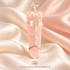 Rosenquarz Lebensbaum Anhänger mit Diamanten