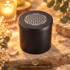 Blume des Lebens Dose klein – Eisen schwarz, 8 cm