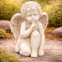 Engel „Psst“ hockend – 21 cm – Wetterfeste Gartenfigur & stilvolle Indoor-Dekoration