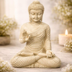 Buddha Figur im Lotussitz – Polyresin wetterfest für Innen & Aussen, 32cm