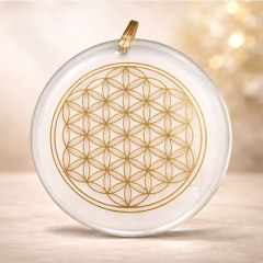 Blume des Lebens Kristall-Anhänger, 6 cm – Goldgravur auf Glas