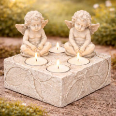 Teelichthalter mit 2 Engeln – 16 cm – Wetterfeste Garten-Deko & stilvolle Indoor-Dekoration