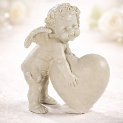 Engel Amor mit Herz – Polyresin Figur wetterfest für Innen & Aussen, 15cm
