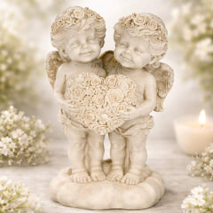 2 Engel mit Herz – Polyresin Figur wetterfest für Innen & Aussen, 20cm