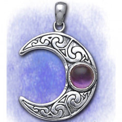 Anhänger - Halbmond m. Amethyst aus 925-Silber