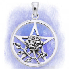 Anhänger - Pentagramm mit Rose aus 925-Silber