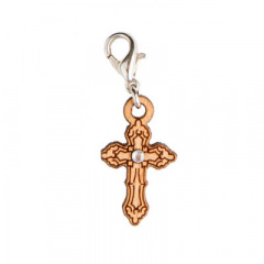 Christliches Kreuz - Holz-Charm mit Kristall