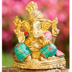 Ganesha mit Steinen aus Messing, 8 cm