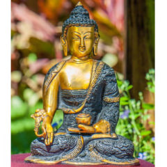 Medizin-Buddha, Messing, finish gold/schwarz, 21.5 cm