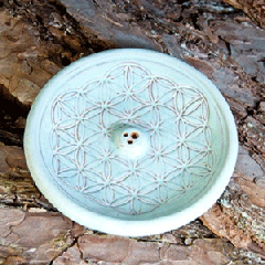 Blume des Lebens Türkis- Räucherhalter aus Keramik