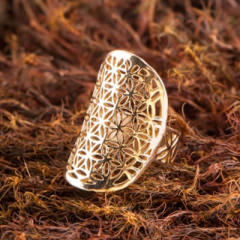 Blume des Lebens Ring, verstellbar aus Messing