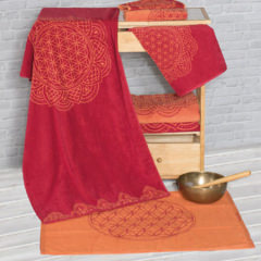 Handtuch rot, Lebensblume im Lotus Muster