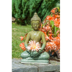 Keramik Buddha, grün, mit Teelichthalter, 37 cm