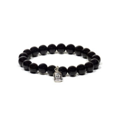 Mala Armband aus Holz, schwarz,elastisch mit Buddha