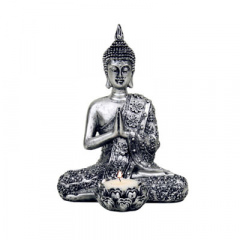 Buddha mit Kerzenhalter, silberfarben