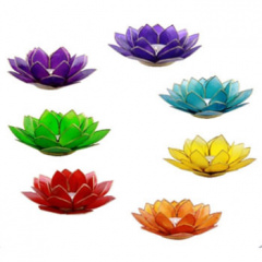 SET 7 Chakra Lotus Capiz, Kerzenhalter mit Goldrand