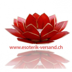 Chakra Lotus Teelichthalter, rot mit Goldrand