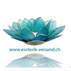 Chakra Lotus Teelichthalter, hellblau mit Goldrand