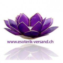 Chakra Lotus Teelichthalter, violett mit Goldrand