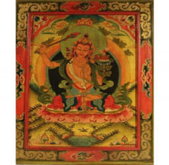 Holztafel handbemalt, mit dem Buddha der Weisheit