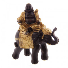 Happy Buddha auf Elefant, gold,braun